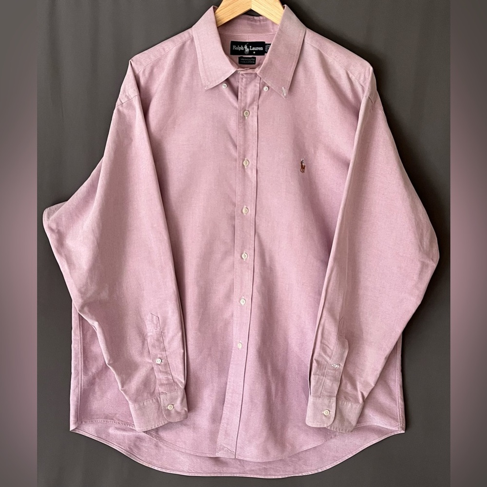 Ralph Lauren Men's 17-34 YARMOUTH Pink Dress Shirt Beige Pony